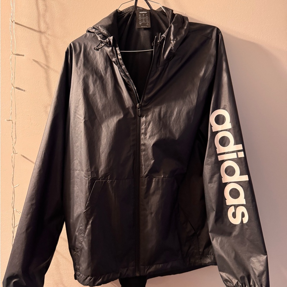 Adidas Black Hooded Windbreaker with White Logo
